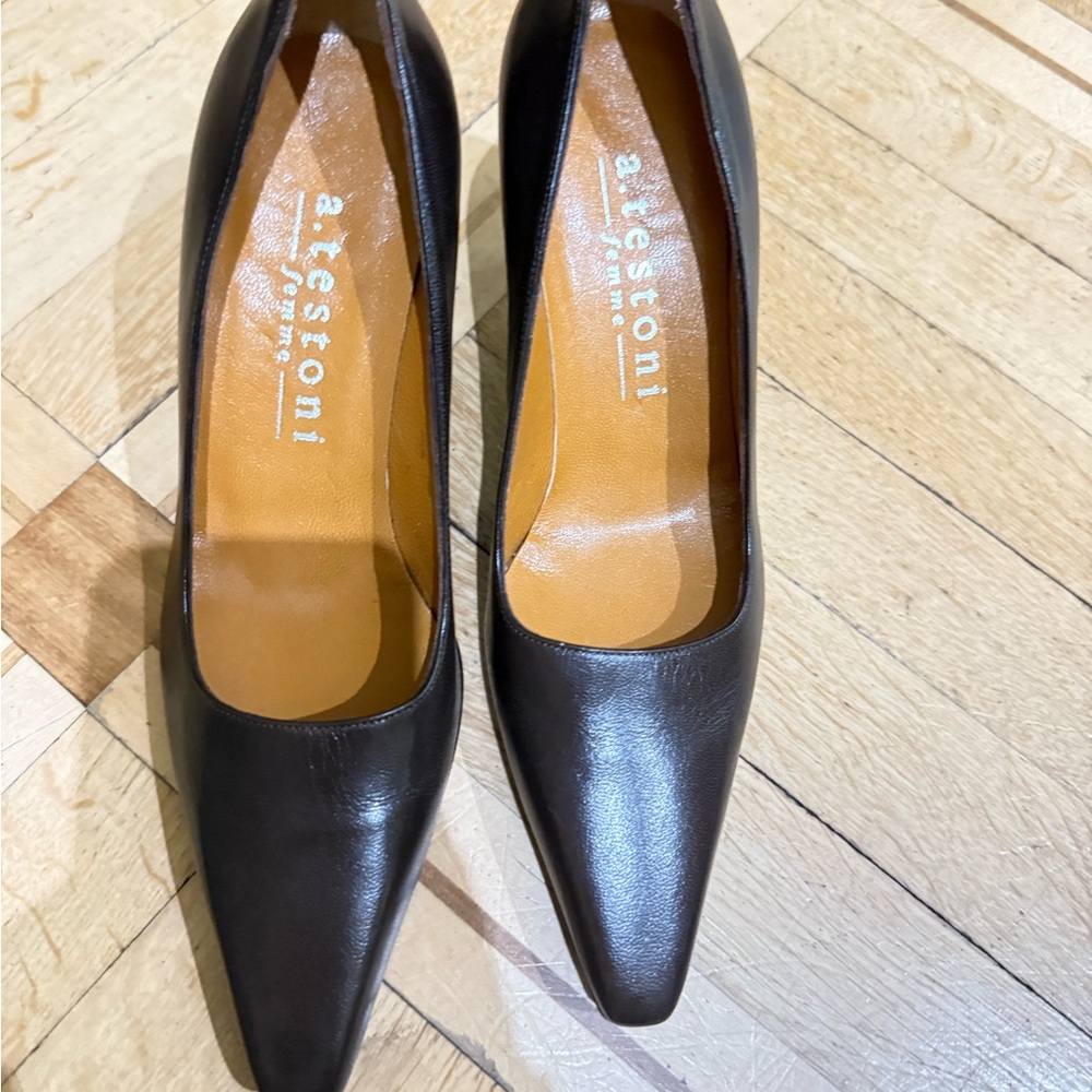 a. testoni Dark Brown Leather Heels